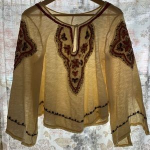 Free People Embroidered 3/4 Sleeves size Large